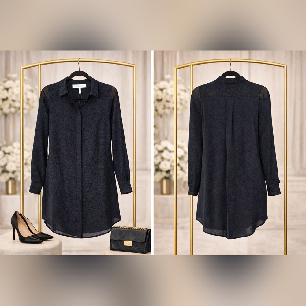 BCBGeneration Black Sheer-Detail Shirt Dress